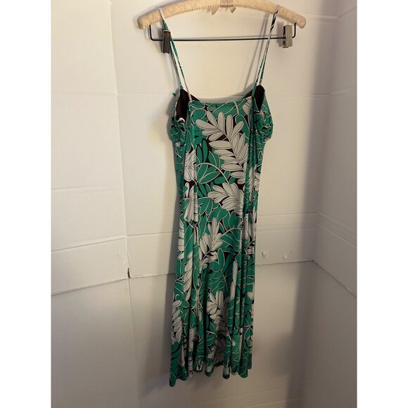 Women’s Green Tropical Leaf Print Babydoll Sundress Small Spaghetti Strap Summer - Picture 2 of 8